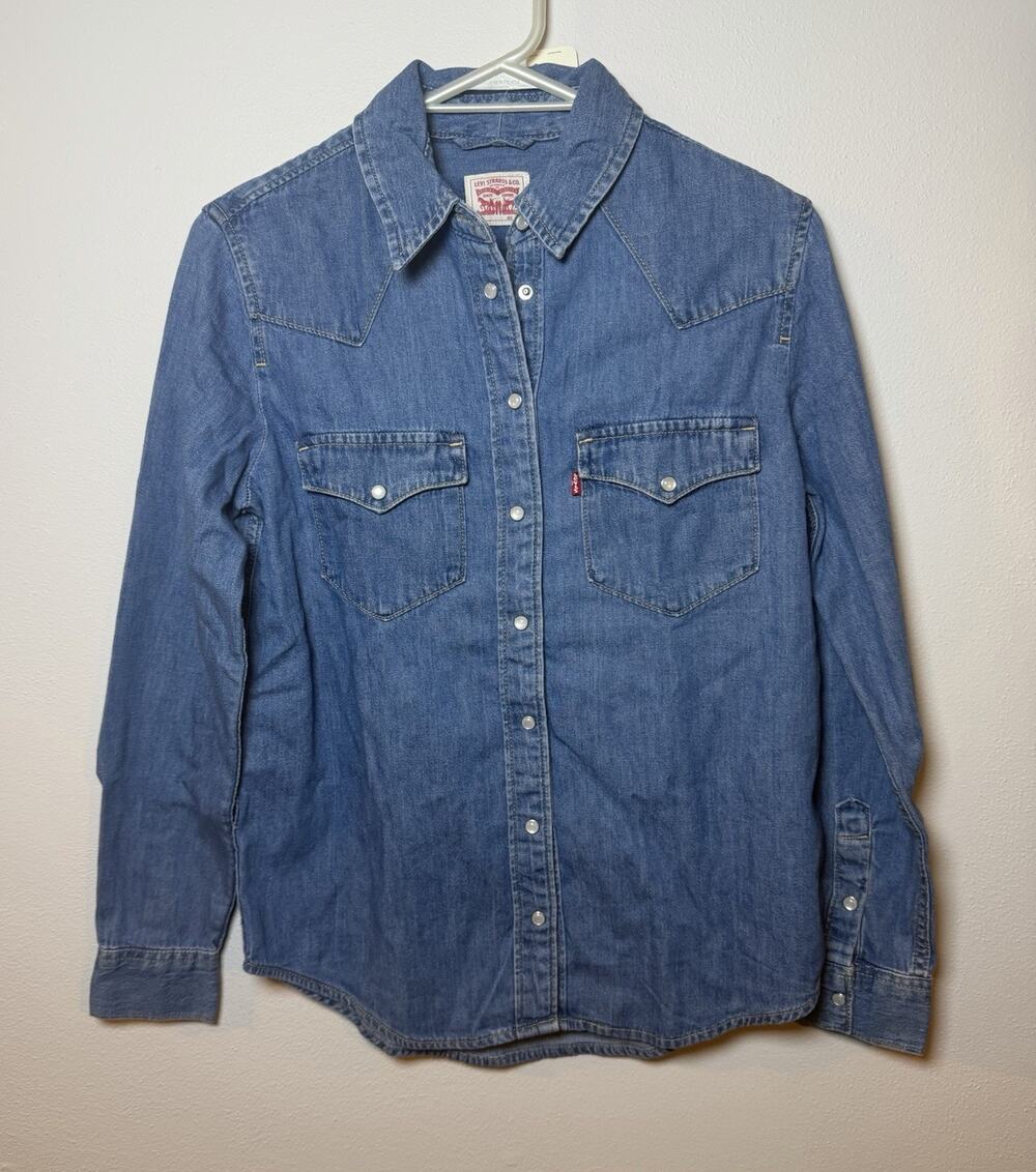 Levi’s Strauss Blue Jean Denim Button Down Pearl Snap Denim Shirt XS